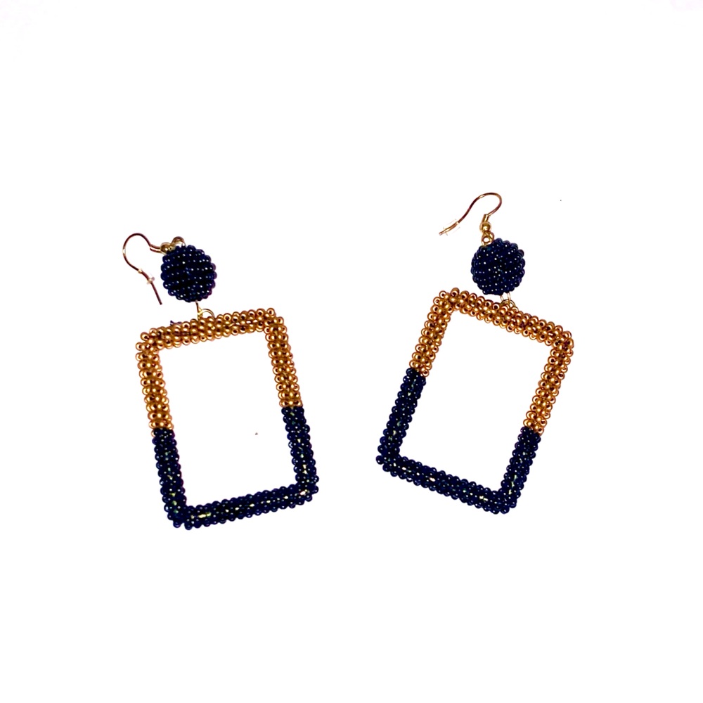Black & Gold Rectangle Earrings